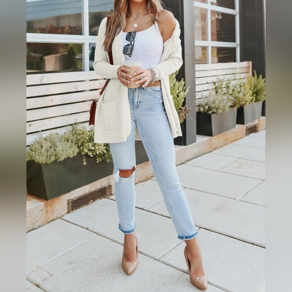 MEROKEETY Women's Long Sleeve Waffle Knit Cardigan Open Front Sweater Size Xl - Picture 6 of 7